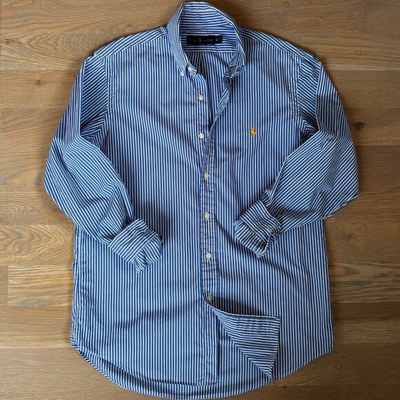 Ralph Lauren Slim Fit Button Down Shirt Striped Pony Logo Mens Size Medium - Picture 1 of 7